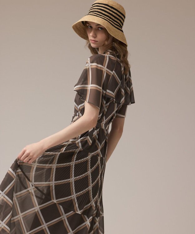 GRACE CONTINENTAL チェックプリントプリーツワンピース ブラウン