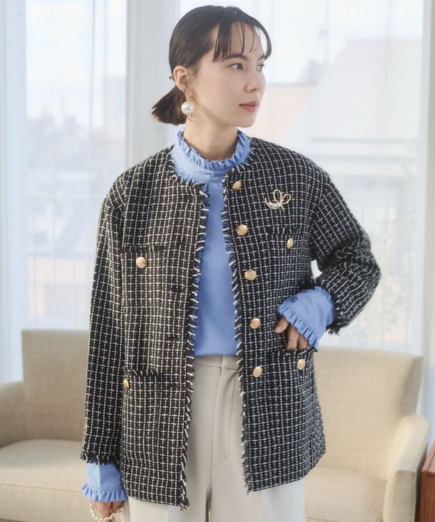 WEGO 【ANGIE VINTAGE/オケージョン対応 / セレモニー対応】ノーカラー ツイードジャケット ブラックその他