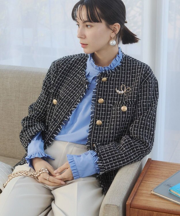 WEGO 【ANGIE VINTAGE/オケージョン対応 / セレモニー対応】ノーカラー ツイードジャケット ブラックその他