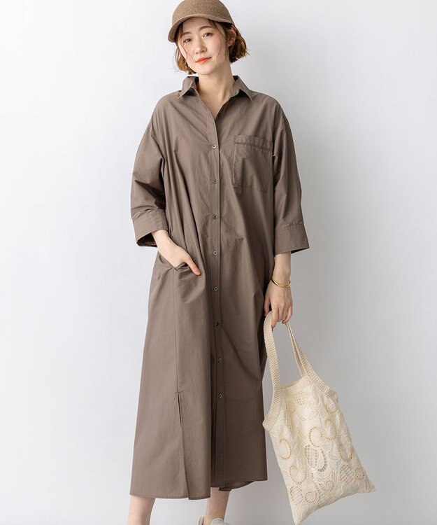 23区 【先行予約】ナイロンコットンタフタ シャツワンピース モカ系