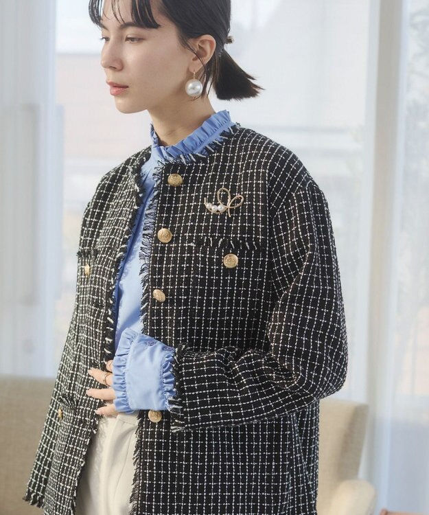 WEGO 【ANGIE VINTAGE/オケージョン対応 / セレモニー対応】ノーカラー ツイードジャケット ブラックその他