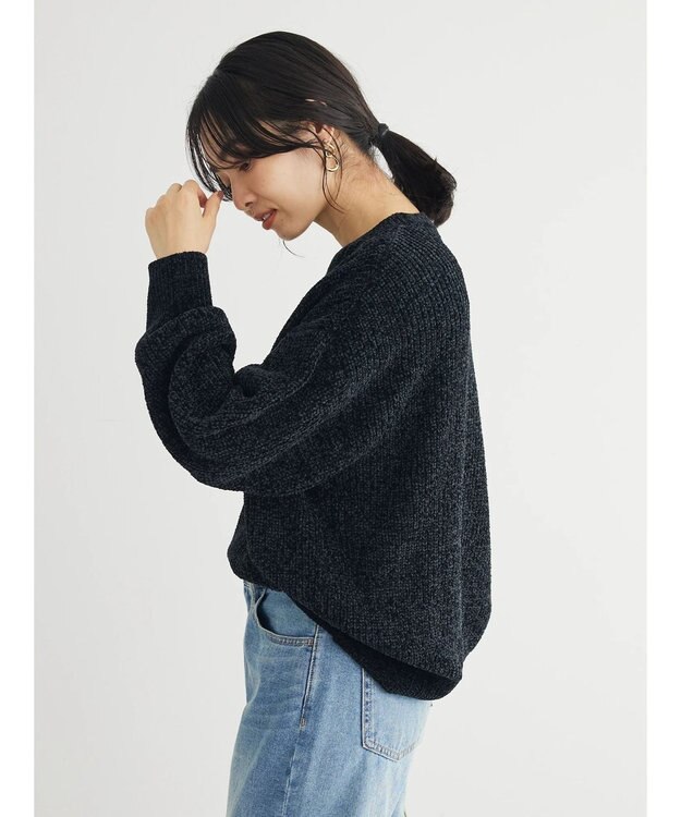 Green Parks ベロアモールニットプルオーバー Black