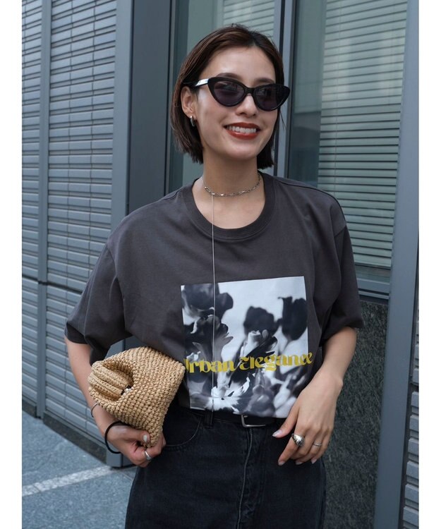 Green Parks レトロフラワーロゴ入りプリントＴシャツ Gray