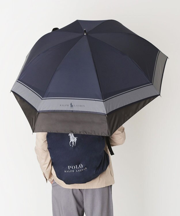 MOONBAT ポロ ラルフ ローレン (POLO RALPH LAUREN)  メンズ 長傘 雨傘 ロゴ刺繍 ボタンジャンプ ワンタッチ ディープブルー