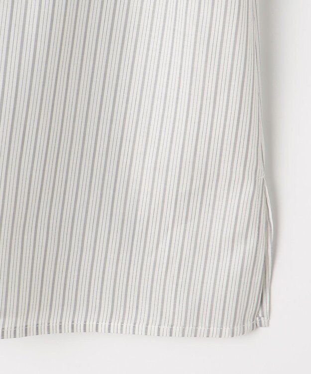 ANY SIS 【洗える】シャーリングフリルスタンド ブラウス グレーストライプ