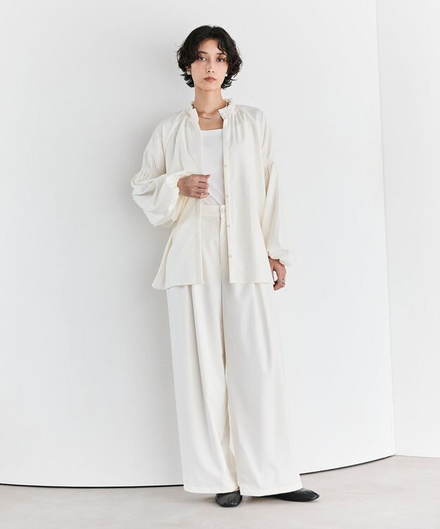 #Newans 【洗濯機可/しわになりにくい】シャーリングネック ボリュームスリーブブラウス オフ