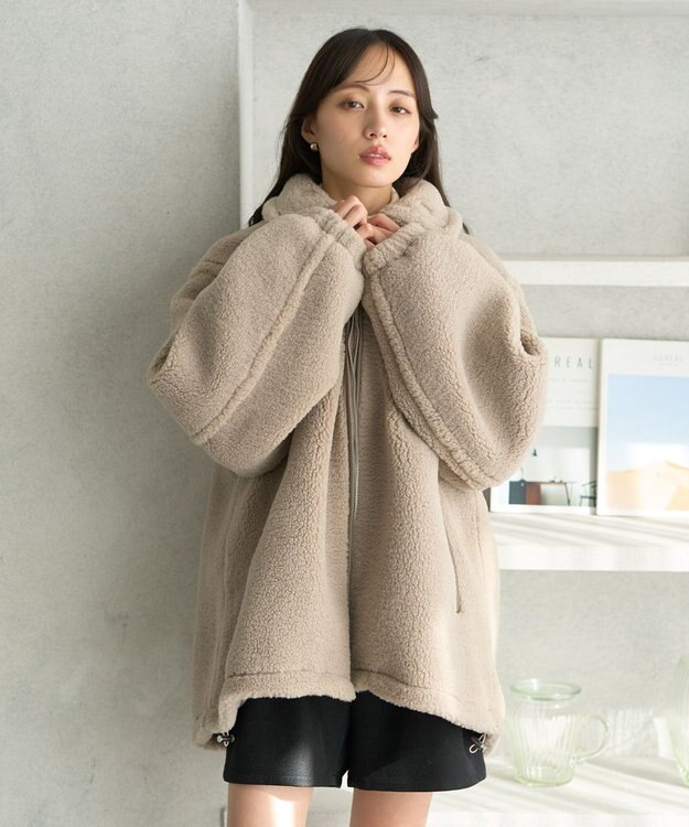 earth music&ecology ボアルーズブルゾン グレーベージュ