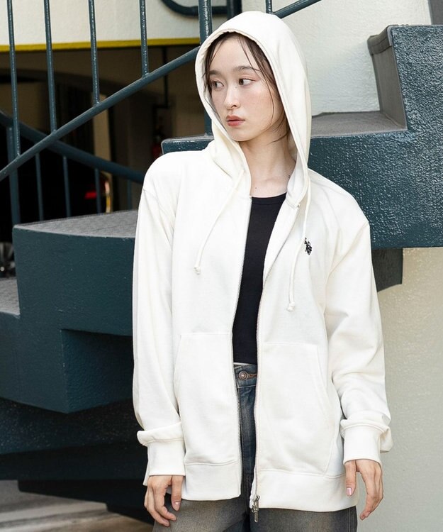 WEGO 【WEB限定/ユニセックス着用ITEM/25年秋冬新作/SMLサイズ展開】別注U.S.POLO ASSN.　ZIPパーカー オフホワイト
