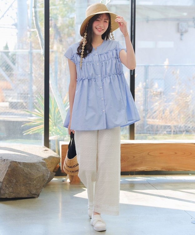 Tiaclasse フラワーレース付きクロッシュハット ベージュ