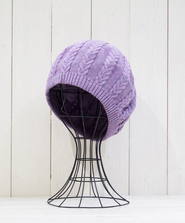 石田製帽 オーガニックコットン アラン編みベレー パープル