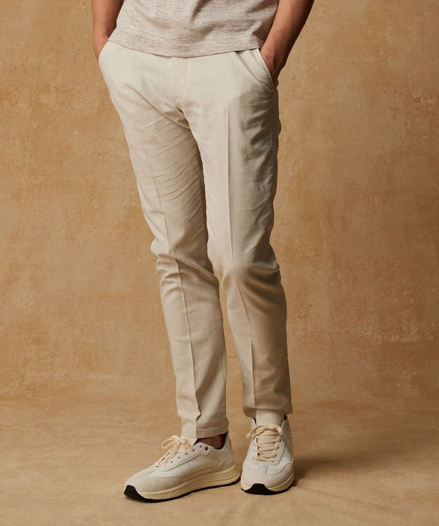 JOSEPH ABBOUD 【キングサイズ・ウエストも伸びる/清涼/ストレッチ】ストレッチリネンシャンブレーパンツ アイボリー系