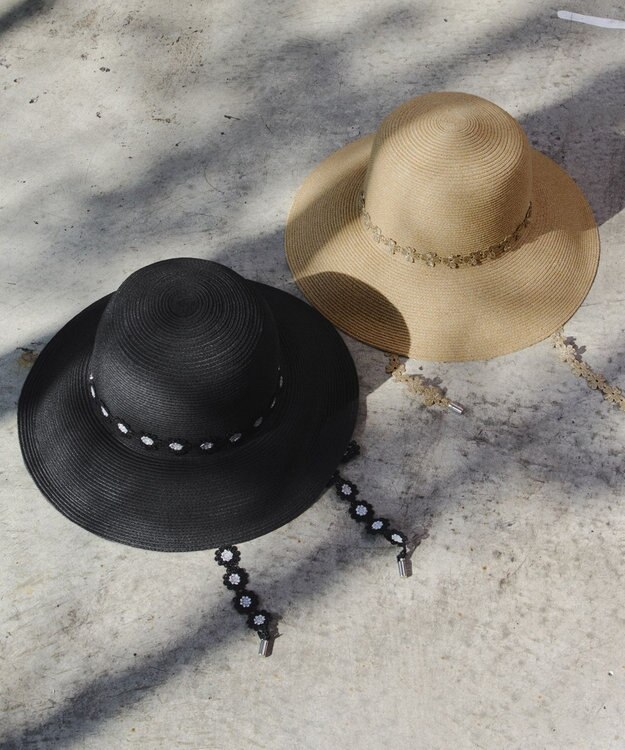 Tiaclasse フラワーレース付きクロッシュハット ベージュ