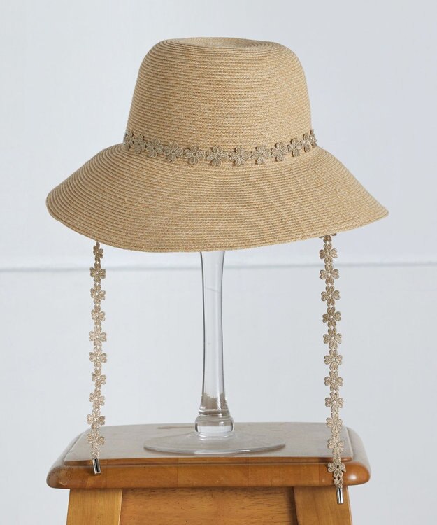 Tiaclasse フラワーレース付きクロッシュハット ベージュ