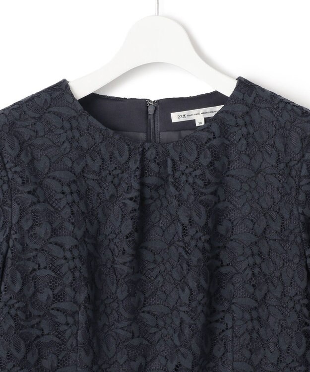 23区 【洗える】トリアセダブルジョーゼット フレア ワンピース ネイビー系