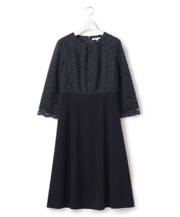 23区 【洗える】トリアセダブルジョーゼット フレア ワンピース ネイビー系