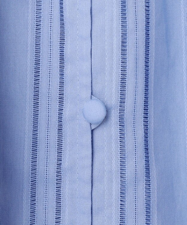 UNFILO ストライプレース ギャザーブラウス ブルー