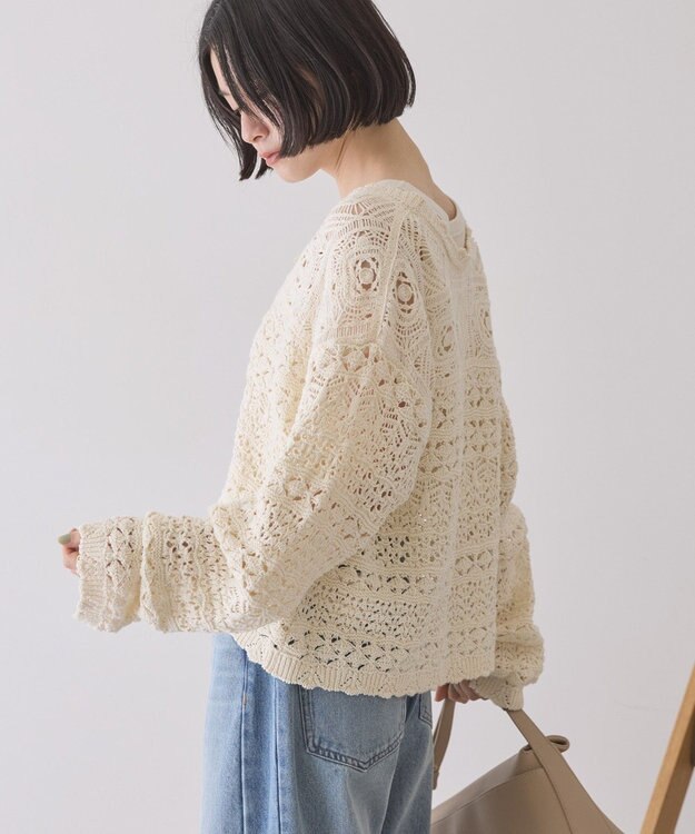 AMERICAN HOLIC 【前後2WAY】レース透かし編みニットカーディガン Ivory