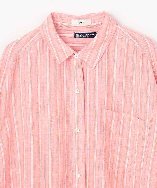 ANY 【Sサイズあり】ヨーロピアンリネンオーバーシャツ コーラルストライプ