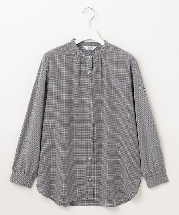 J.PRESS LADIES L 【洗える】セルロース チェック バンドカラー ブラウス ネイビー系3