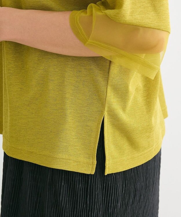 Green Parks 袖チュールドッキングシアー５分袖プルオーバー Green