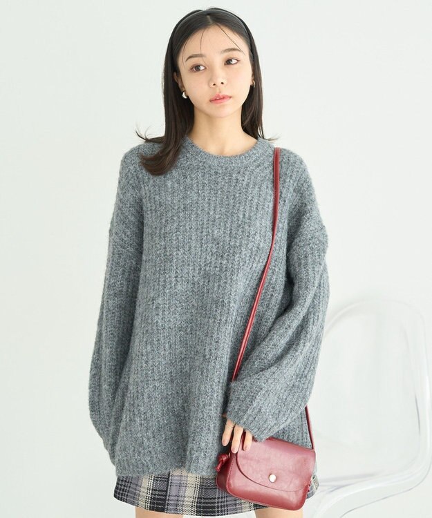 earth music&ecology ふわふわＭＩＸヤーンチュニック Charcoal Gray