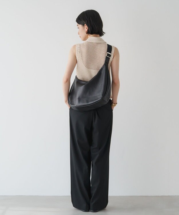 russet ソフトレザーラウンドビッグショルダーバッグ(CE-1325-WEB) Black2（シルバー金具）