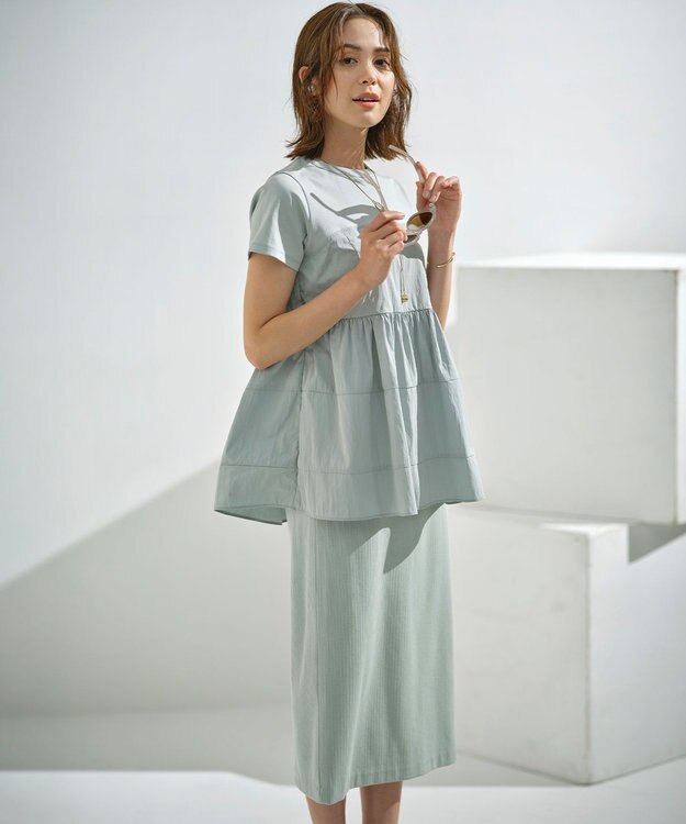 組曲 L 【接触冷感】ビスチェレイヤードTシャツ クリームミント系