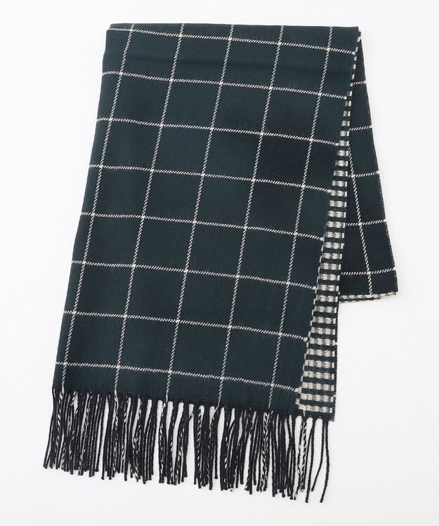 JOSEPH ABBOUD 【フランス製・リバーシブル】ウィンドウペン ストール ネイビー系4