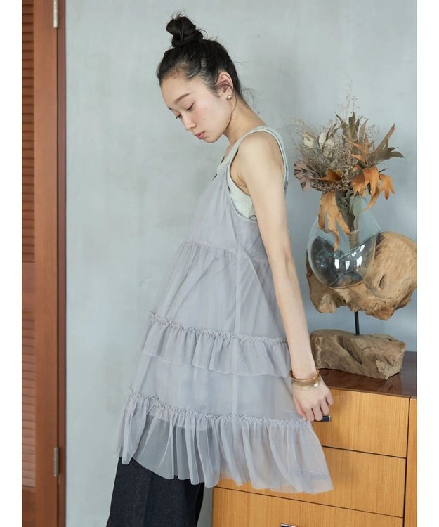earth music&ecology チュールミニキャミワンピース Gray