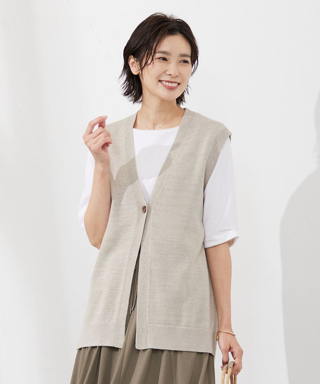 J.PRESS LADIES 【洗える】 LICOテープベスト ニット ジレ ベージュ系