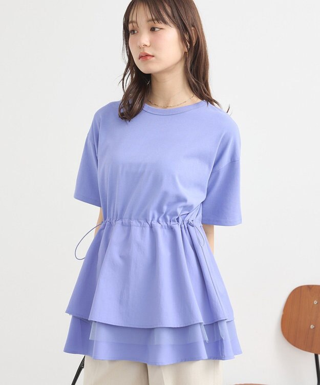 earth music&ecology 【接触冷感/洗濯機可】異素材ドッキングドロストチュニック Blue