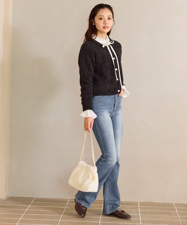 Feroux キラキラシャギー ニット カーディガン グレー系