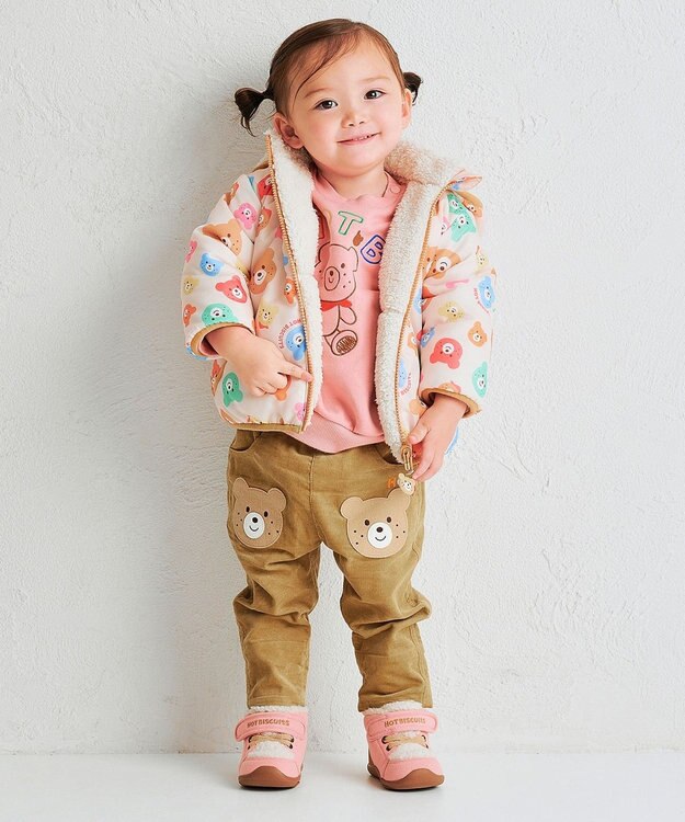 MIKI HOUSE HOT BISCUITS 【80-120cm】 カラフルビーンズ 裏ボアフリース リバーシブル総柄ジャンパー マルチカラー