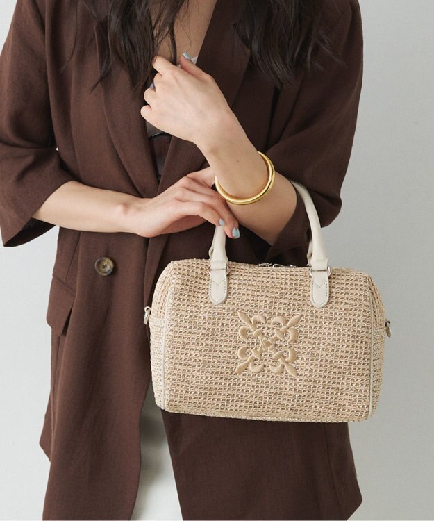 russet ナイロンラフィアミニボストンバッグ(CE-1715) Ivory