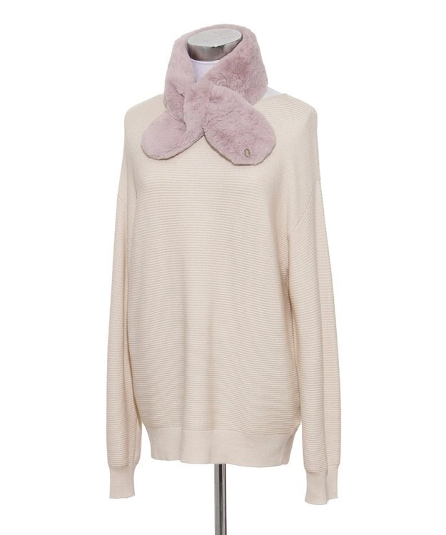 MOONBAT FURLA（フルラ）プチリボンマフラー  アーチロゴ フェイクファー ローズピンク