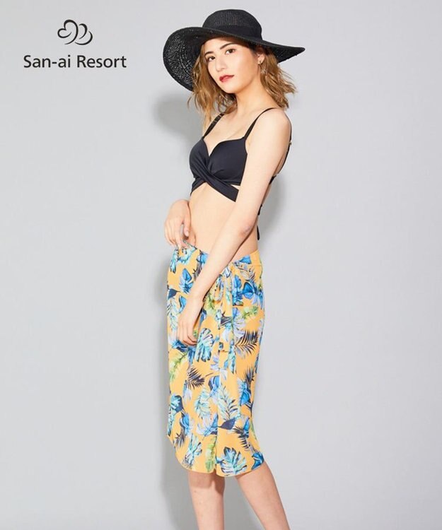 San-ai Resort（三愛水着楽園） 【SALE】【San-ai Resort】リーフ柄 パレオワンピース M イエロー