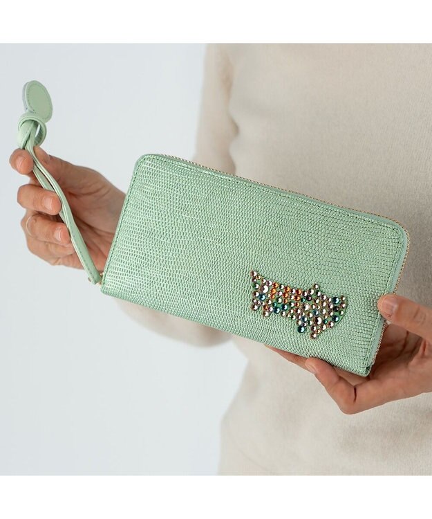 tsumori chisato CARRY キラネコストーン ラウンドファスナー長財布 グリーン