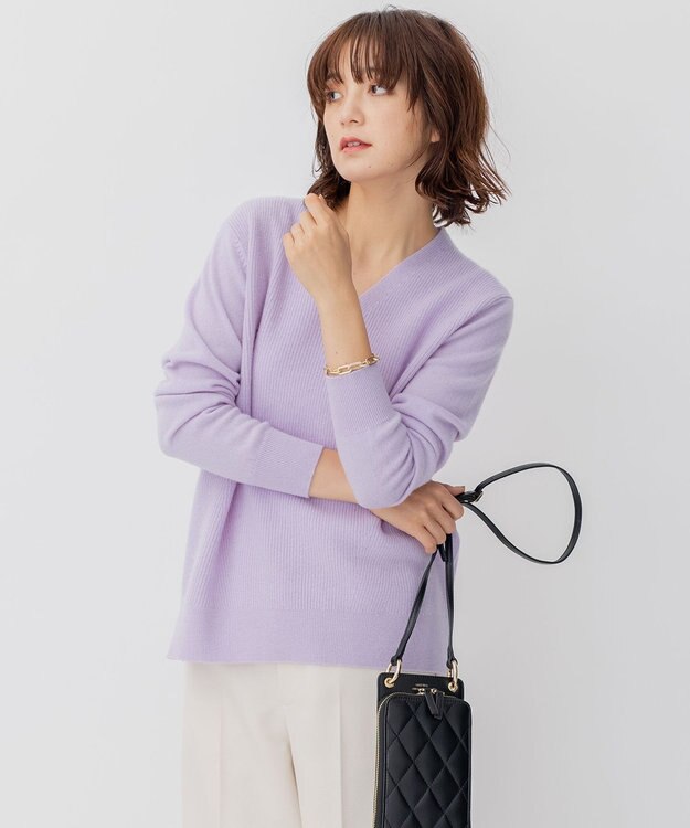 23区 【WEB限定】カシミヤブレンドバルキー Vネック ニット ライラック系