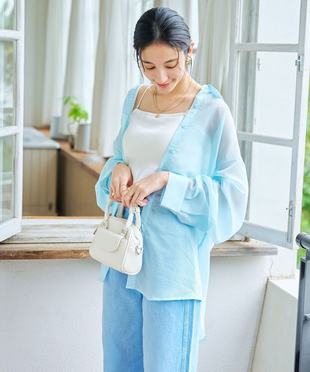 WEGO 【シワになりにくい/手洗い可】シアーBIGシャツ ブルーストライプ