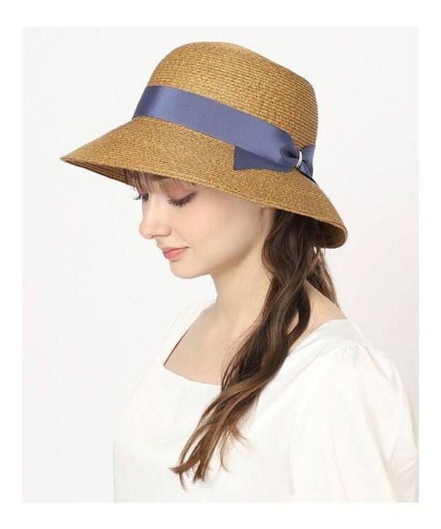 MOONBAT FURLA(フルラ) ペーパーブレードリボン巻きダウンハット サイズ調整可 ネイビーブルー