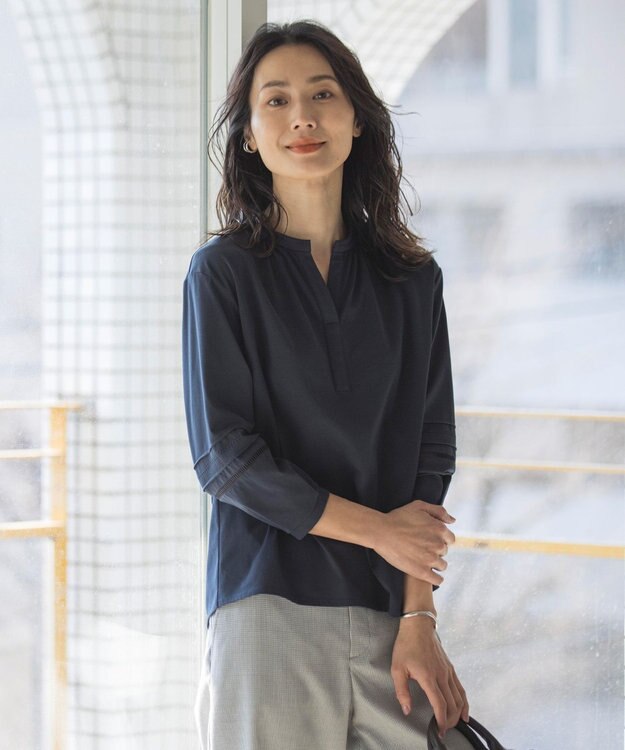 J.PRESS LADIES S 【洗える】プレーティングジャージー スキッパー カットソー ネイビー系