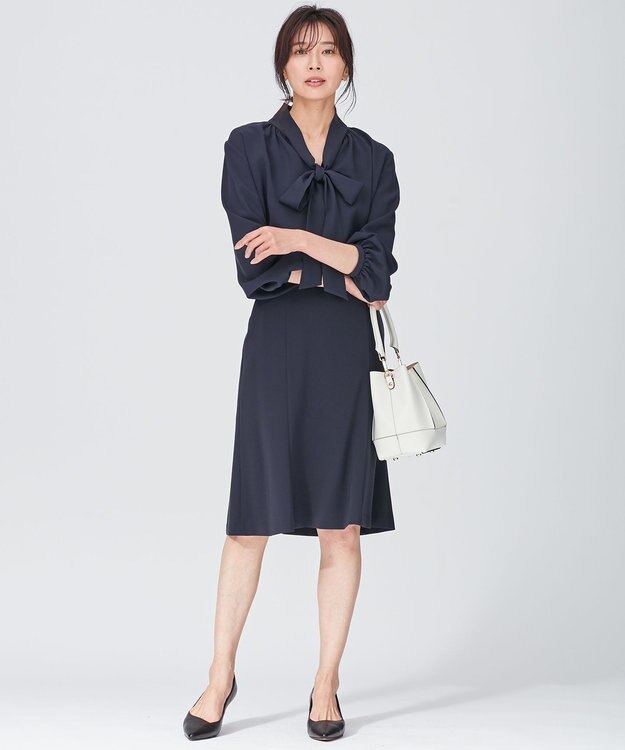 23区 トリアセダブルジョーゼット スカート ネイビー系