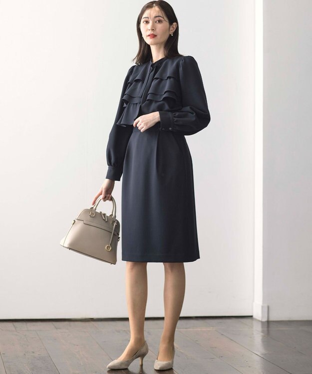 組曲 S 【KUMIKYOKU NAVY】コンフォータブルドレープ コクーンスカート ネイビー系