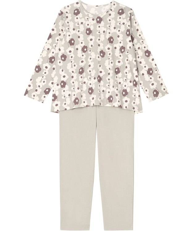 Wing パジャマ 【「plune.」(プルーン）コラボ】 長袖 長ズボン 綿100％ スムース素材 ゆったりシルエット かぶりタイプ 丸首 ルームウェア レディース EP5062 ウイング／ワコール グレー