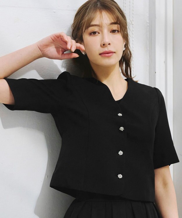 Tiaclasse 【洗える】ビジューボタン半袖ジャレロ ブラック