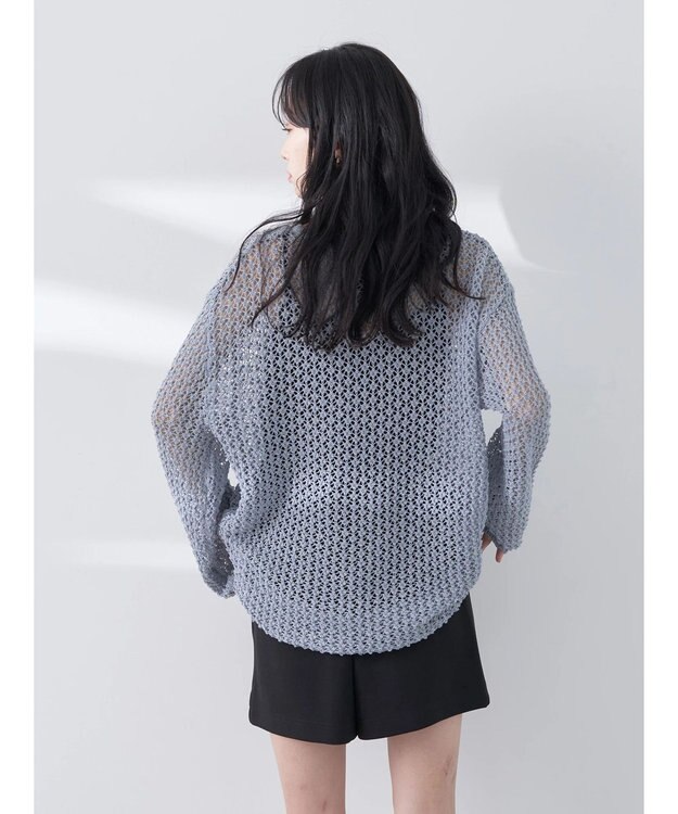 earth music&ecology メッシュ編みニットプルオーバー Grayish Blue