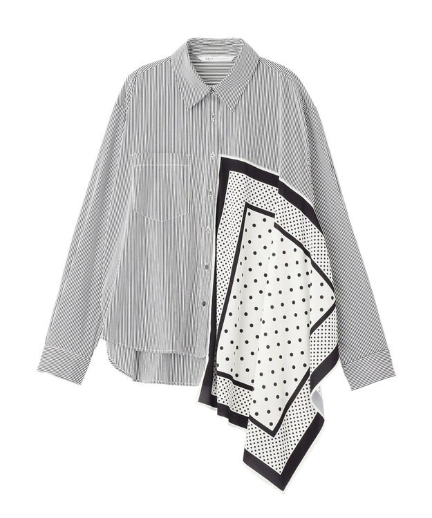 YECCA VECCA スカーフデザインアシメシャツ Stripe