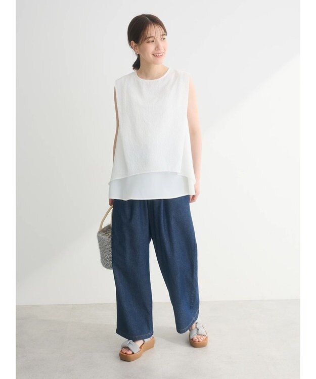 Green Parks 異素材レイヤードノースリーブブラウス Off White