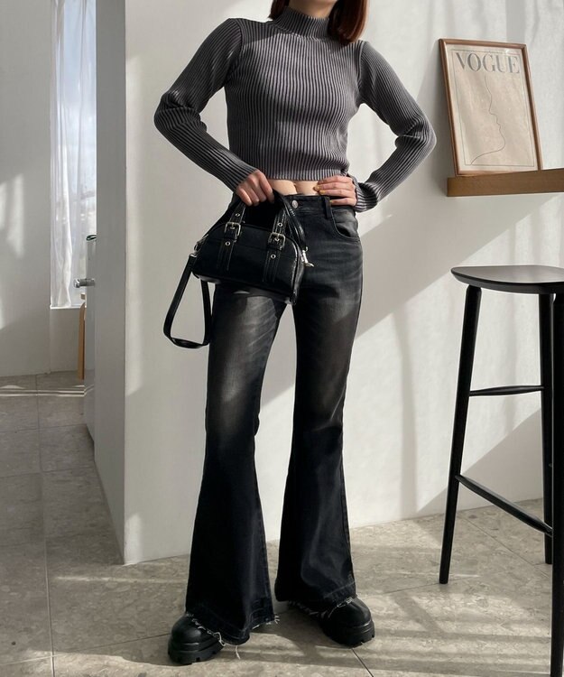 WEGO リブハイネックショートニット スミクロ