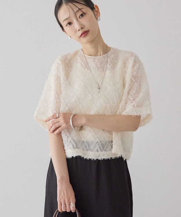 AMERICAN HOLIC フリンジジャガードブラウス Ivory